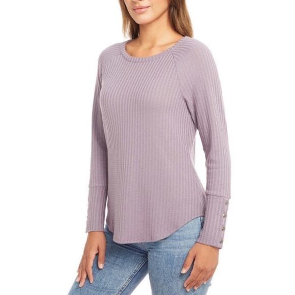 Chaser Tops - Chaser Purple Waffle Knit Thermal Top